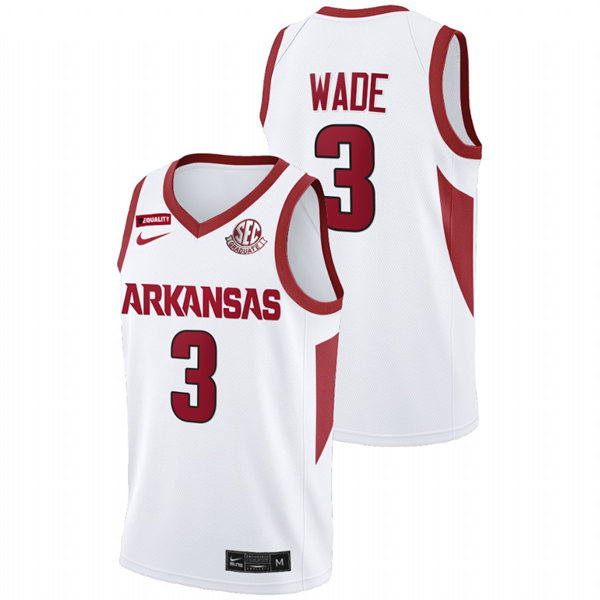 Mens Youth Arkansas Razorbacks #3 Trey Wade White Home College Basketball Game Jersey