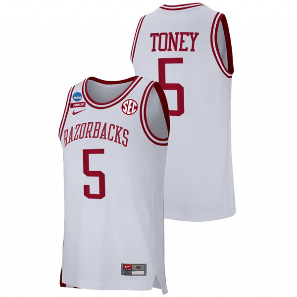 Mens Youth Arkansas Razorbacks #5 Au'Diese Toney White College Basketball Retro Edition Jersey