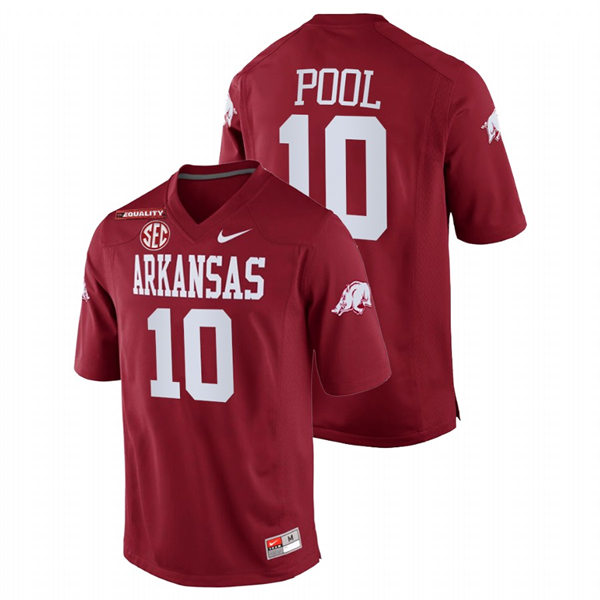 Mens Youth Arkansas Razorbacks #10 Bumper Pool 2021-22 Cardinal Arkansas College Football Game Jersey