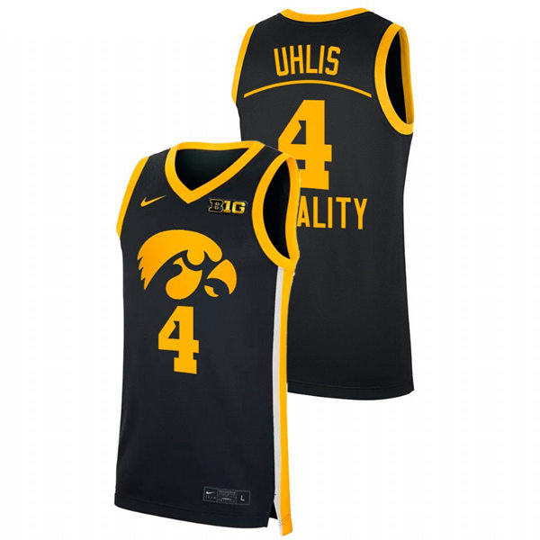Mens Youth Iowa Hawkeyes #4 Ahron Uhlis Black College Basketball Equality Jersey