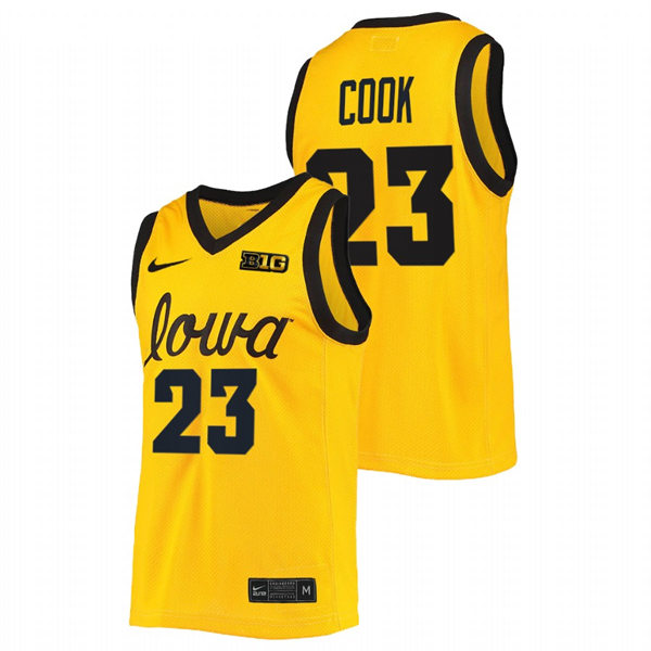 Mens Youth Iowa Hawkeyes #23 Logan Cook 2022 Gold College Basketball Game Jersey