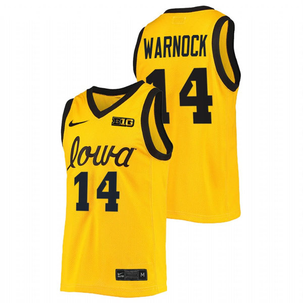 Mens Youth Iowa Hawkeyes #14 McKenna Warnock 2022 Gold College Basketball Game Jersey