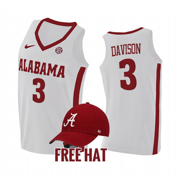 Mens Youth Alabama Crimson Tide #3 JD Davison White College Basketball Game Jersey