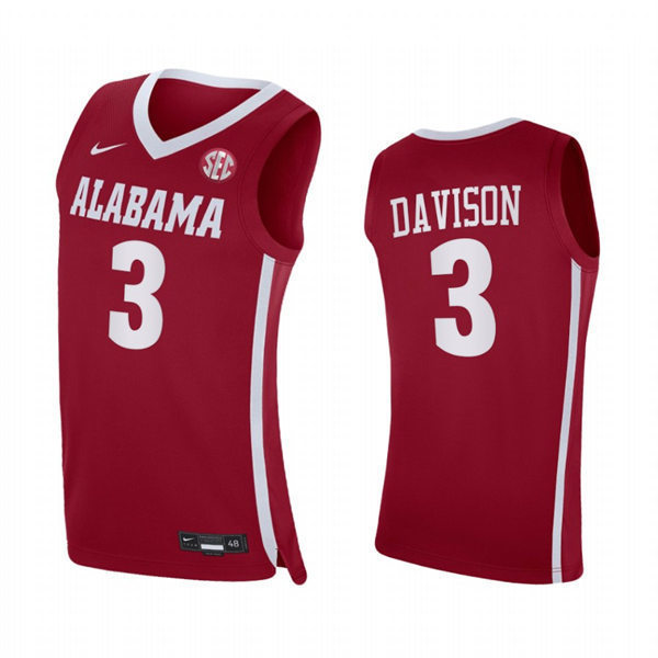 Mens Youth Alabama Crimson Tide #3 JD Davison Crimson College Basketball Game Jersey