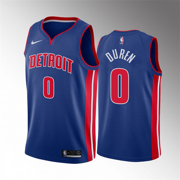 Mens Detroit Pistons #0 Jalen Duren Blue Icon Edition Jersey