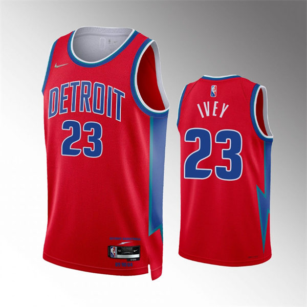 Mens Detroit Pistons 23 Jaden Ivey Diamond Badge Red 202122 City Edition Jersey