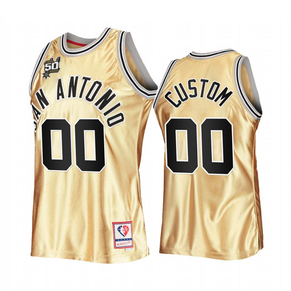 Men's Youth San Antonio Spurs Custom Gold Mitchell & Ness Hardwood Classics 50th Anniversary Jersey