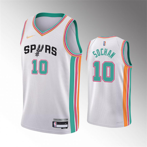 Mens San Antonio Spurs #10 Jeremy Sochan White 2021-22 75th Anniversary City Edition Jersey