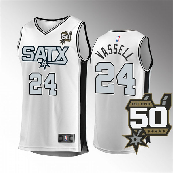 Mens San Antonio Spurs #24 Devin Vassell White Alternative 2022-23 50th Anniversary Jersey