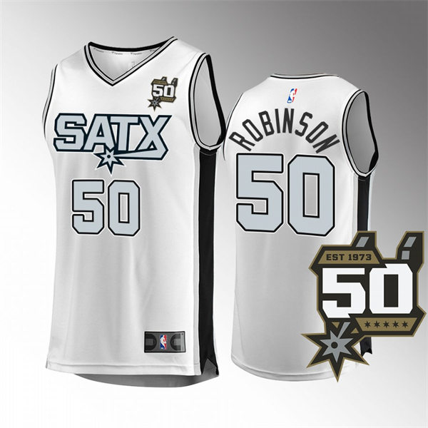 Mens San Antonio Spurs #50 David Robinson White Alternative 2022-23 50th Anniversary Jersey