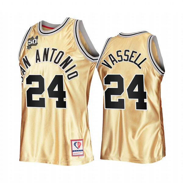 Men's Youth San Antonio Spurs #24 Devin Vassell Gold Retro Hardwood Classics 50th Anniversary Jersey