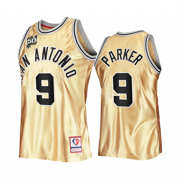 Men's Youth San Antonio Spurs #9 Tony Parker Gold Retro Hardwood Classics 50th Anniversary Jersey