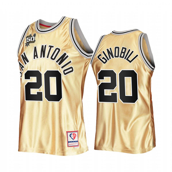 Men's Youth San Antonio Spurs #20 Manu Ginobili Gold Retro Hardwood Classics 50th Anniversary Jersey