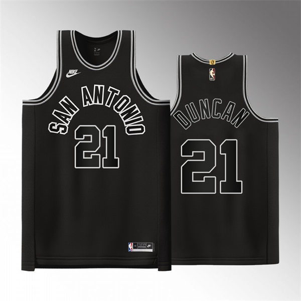 Mens San Antonio Spurs #21 Tim Duncan Black 2022-23 Classic Edition Jersey