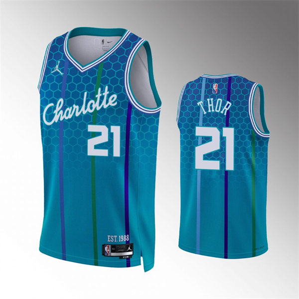 Men's Charlotte Hornets #21 JT Thor Diamond Badge 2021-22 City Edition Jersey