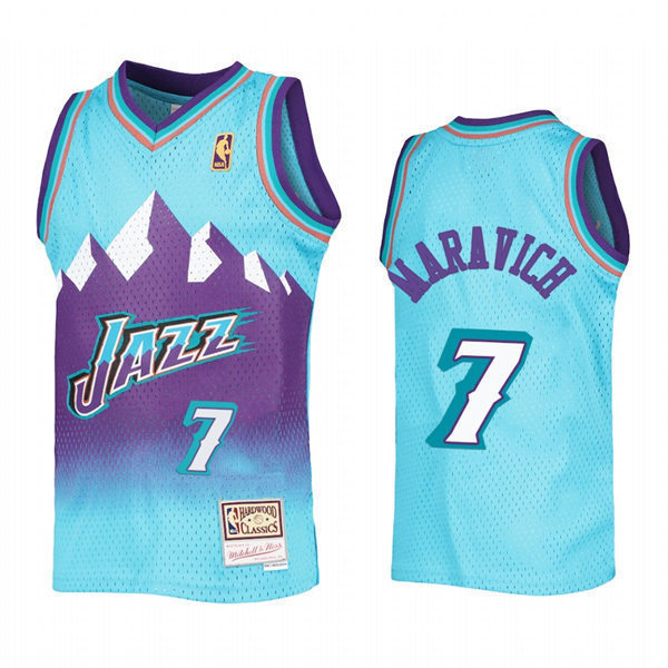 Mens Utah Jazz #7 Pete Maravich Blue Reload Hardwood Classics Throwback Jersey