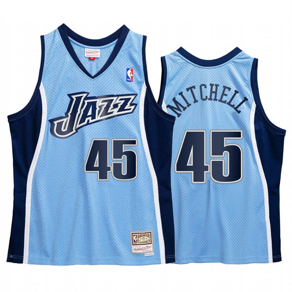 Mens Utah Jazz #45 Donovan Mitchell Powder Blue Hardwood Classics Swingman Jersey