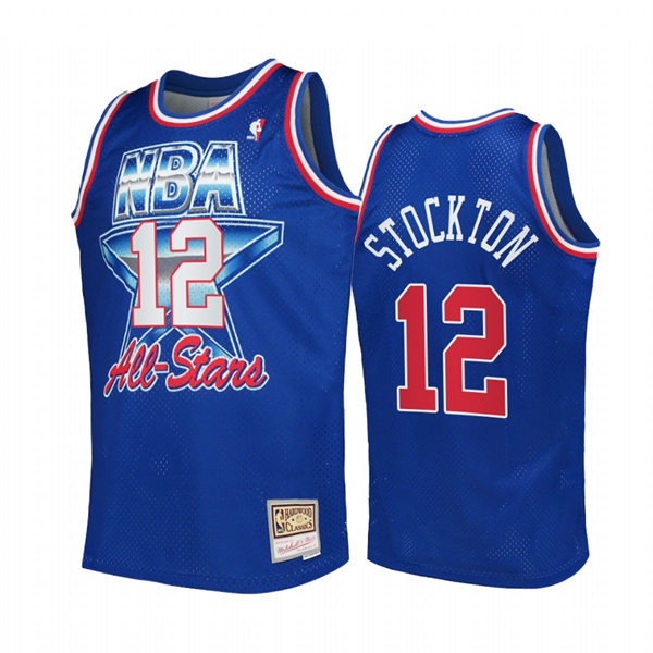 Mens Utah Jazz #12 John Stockton 1992 All-Star Western Conference Jersey Blue