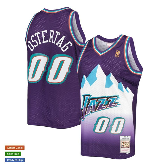 Mens Utah Jazz #00 Greg Ostertag Purple Mitchell & Ness 1996-1997 Hardwood Classics Swingman Jersey