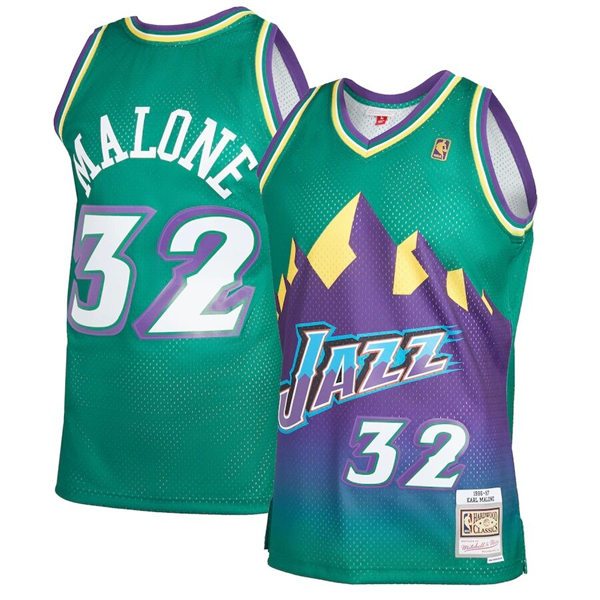 Mens Utah Jazz #32 Karl Malone Mitchell & Ness Green 1996-97 Hardwood Classics Reload 2.0 Swingman Jersey