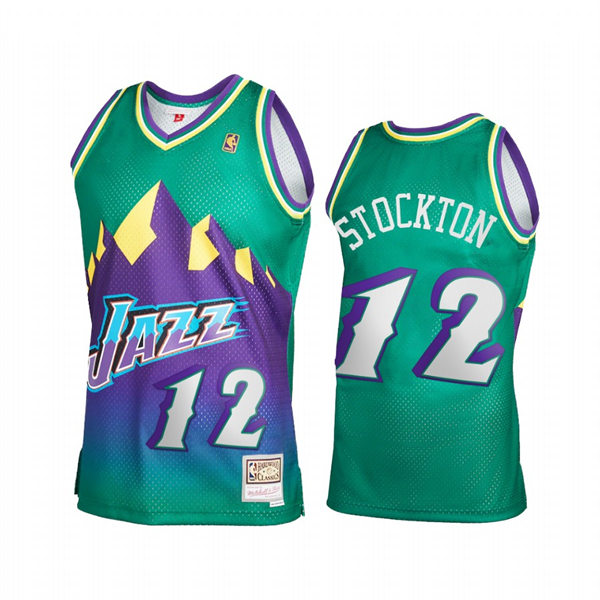 Mens Utah Jazz #12 John Stockton Mitchell & Ness Green 1996-97 Hardwood Classics Reload 2.0 Swingman Jersey