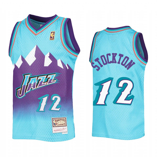 Mens Utah Jazz #12 John Stockton Blue Reload Hardwood Classics Throwback Jersey