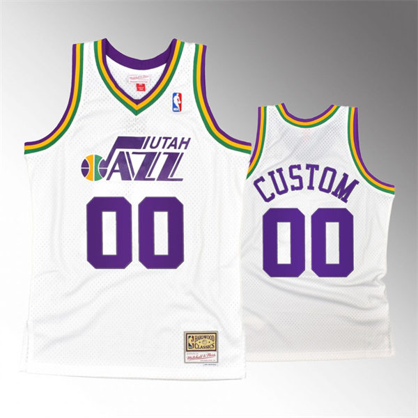 Mens Youth Utah Jazz Custom Mitchell & Ness White 1980's Hardwood Classics Throwback Jersey