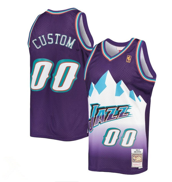 Mens Youth Utah Jazz Custom Purple Mitchell & Ness Hardwood Classics Swingman Jersey