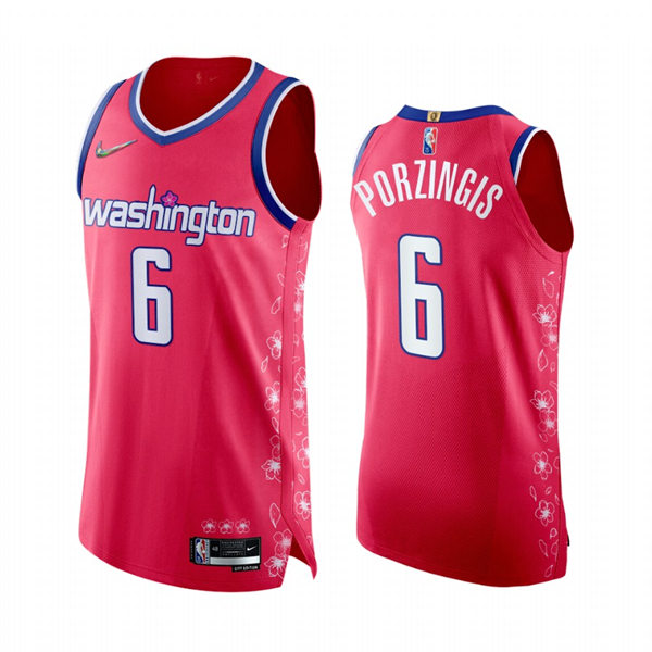 Mens Washington Wizards #6 Kristaps Porzingis Pink 2022-23 Cherry Blossom City Edition Jersey