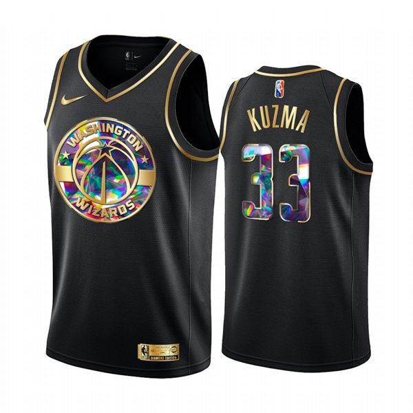 Mens Washington Wizards #33 Kyle Kuzma 2021-22 Diamond Team Logo NBA 75th Anniversary Black Golden Jersey