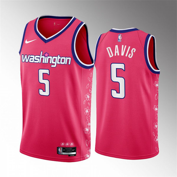 Mens Washington Wizards #5 Johnny Davis Pink 2022-23 Cherry Blossom City Edition Jersey
