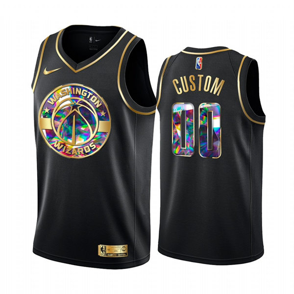 Mens Youth Washington Wizards Custom 2021-22 Diamond Team Logo NBA 75th Anniversary Black Golden Jersey