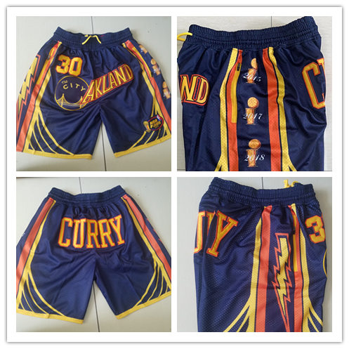 Mens Golden State Warriors #30 Stephen Curry 2015 2017 2018 2022 4X NBA Finals Champions Shorts Navy