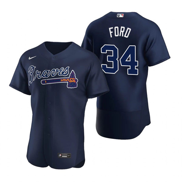Men's Atlanta Braves #34 Mike Ford Navy Alternate 2nd FlexBase Jersey