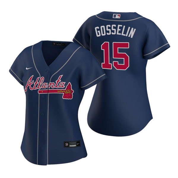 Womens Atlanta Braves #15 Phil Gosselin Navy Alternate Jersey