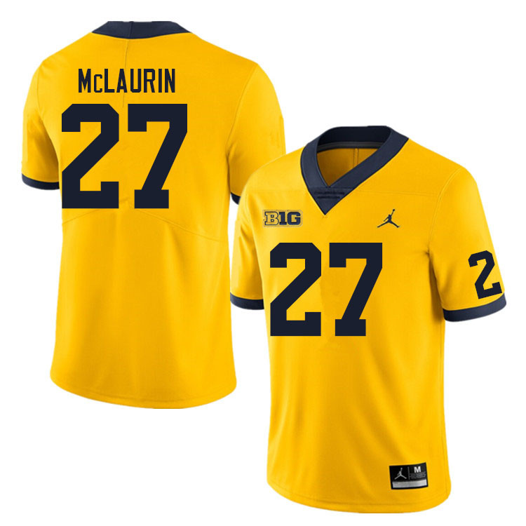 Mens Michigan Wolverines #27 Tyler McLaurin Maize College Football Game Jersey