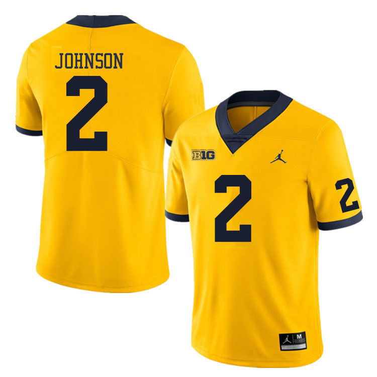 Mens Michigan Wolverines #2 Will Johnson Maize College Football Game Jersey