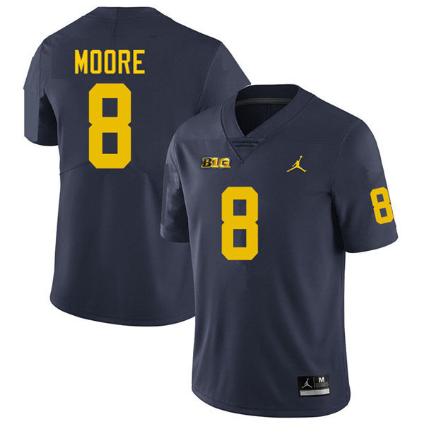Mens Michigan Wolverines #8 Derrick Moore Navy College Football Game Jersey