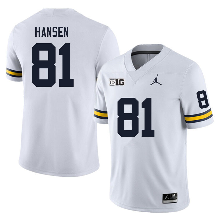Mens Michigan Wolverines #81 Louis Hansen White College Football Game Jersey