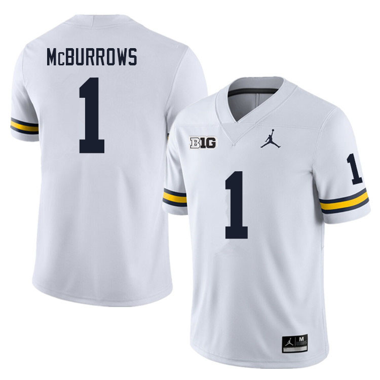 Mens Michigan Wolverines #1 JaDen McBurrows White College Football Game Jersey
