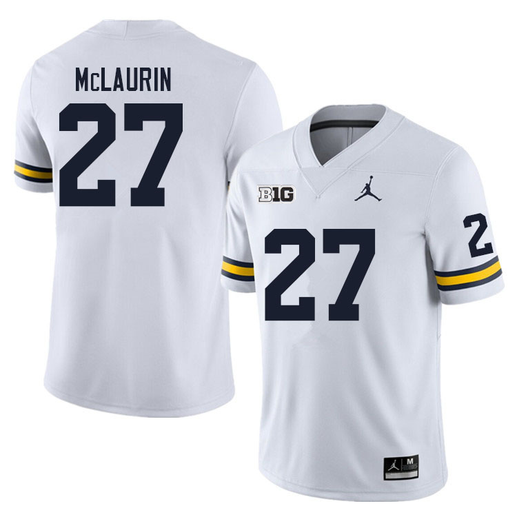 Mens Michigan Wolverines #27 Tyler McLaurin White College Football Game Jersey