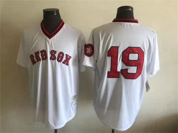 Men's Boston Red Sox #19 Fred Lynn White Pullover Cooperstown Throwback Jersey