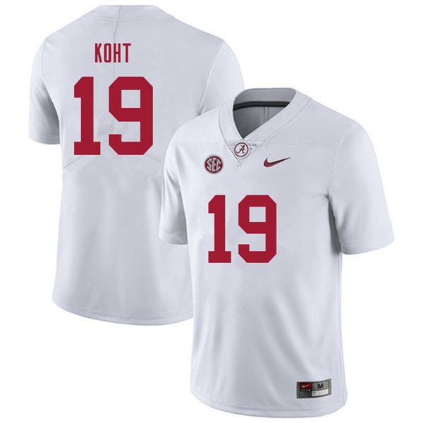 Men's Youth Alabama Crimson Tide #19 Keanu Koht White College Football Game Jersey