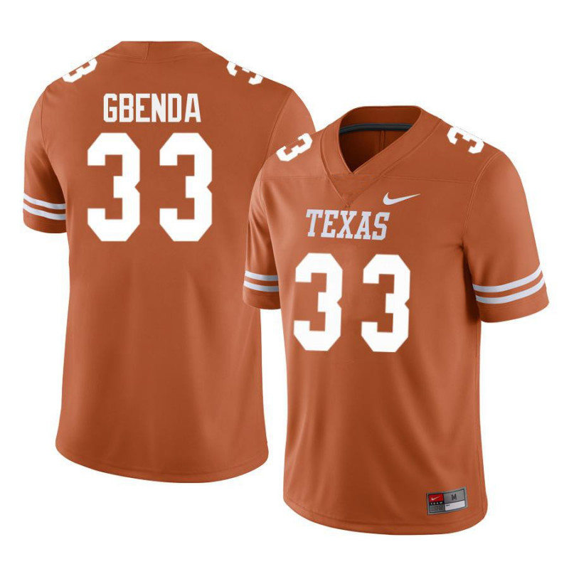 Mens Texas Longhorns #33 David Gbenda Nike 2022 Orange Football Game Jersey