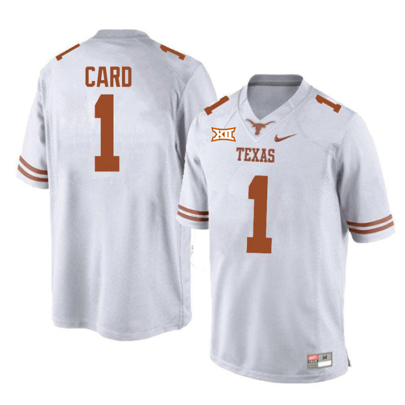 Mens Texas Longhorns #1 Hudson Card White Premier College Football Game Jersey