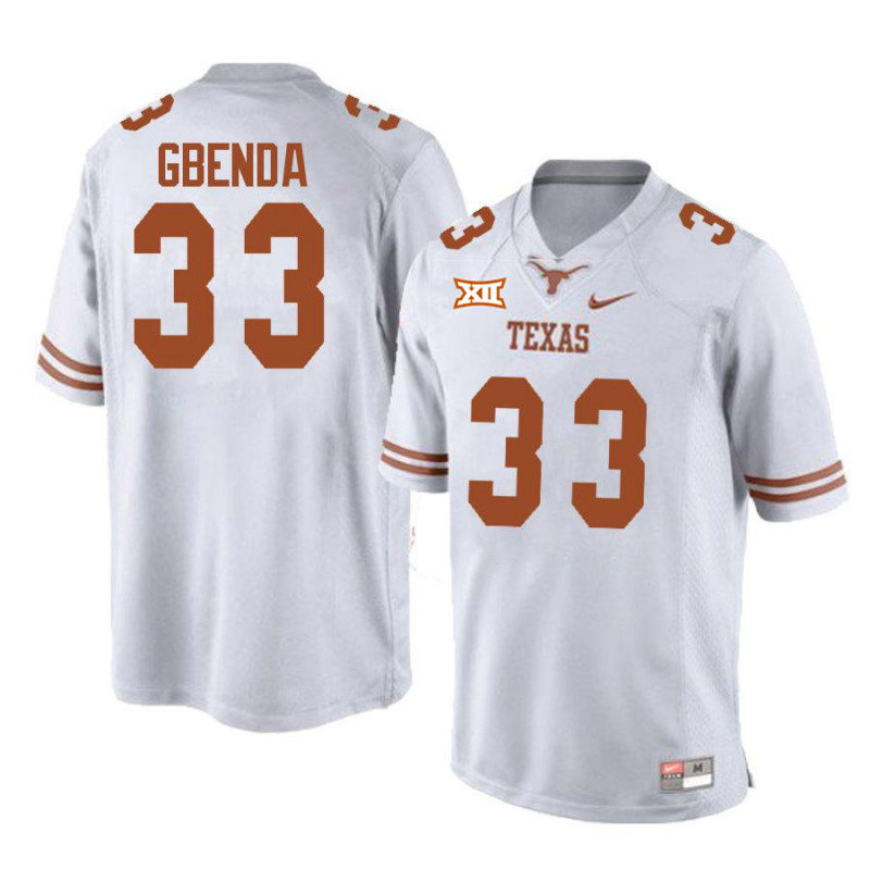 Mens Texas Longhorns #33 David Gbenda White Premier College Football Game Jersey