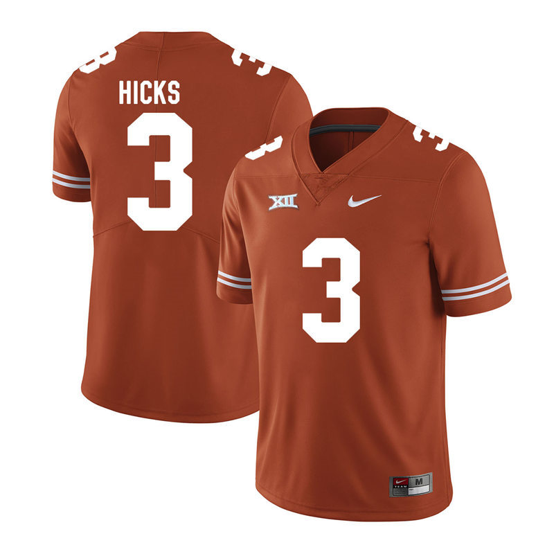 Mens Texas Longhorns #3 Jordan Hicks Orange Premier College Football Alumni Player Jersey