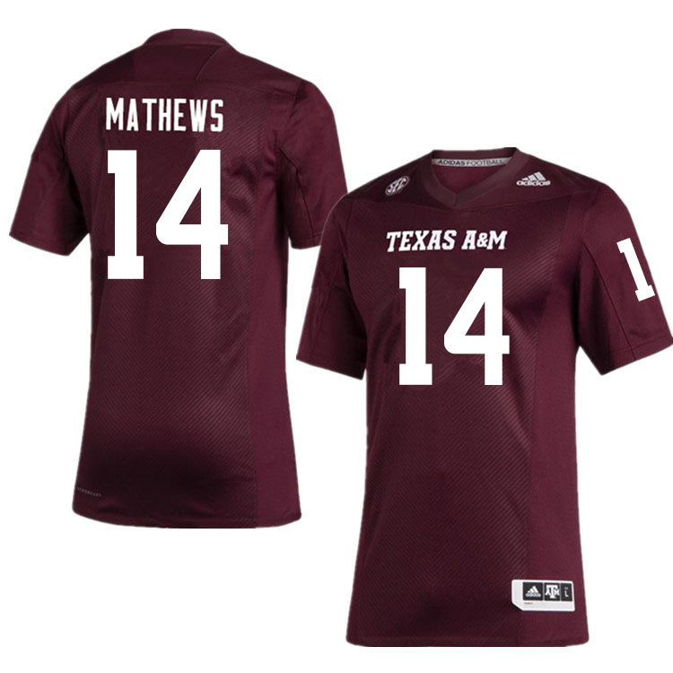 Mens Youth Texas A&M Aggies #14 Jacoby Mathews College Football Game Jersey Maroon
