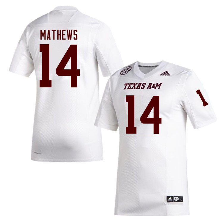 Mens Youth Texas A&M Aggies #14 Jacoby Mathews College Football Game Jersey White