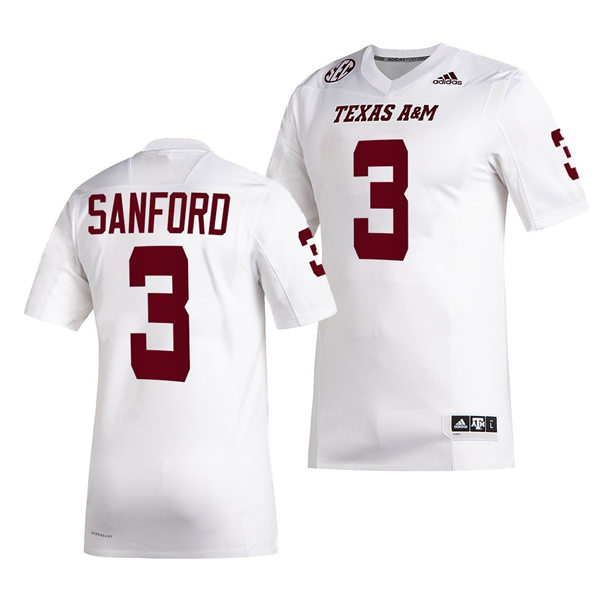 Mens Youth Texas A&M Aggies #3 Daymion Sanford College Football Game Jersey White